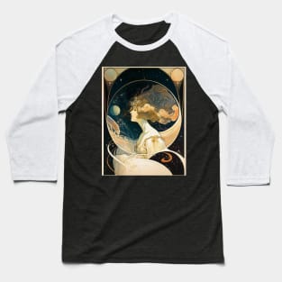Girl In Space Art Nouveau Alphonse Mucha Inspired Design Baseball T-Shirt